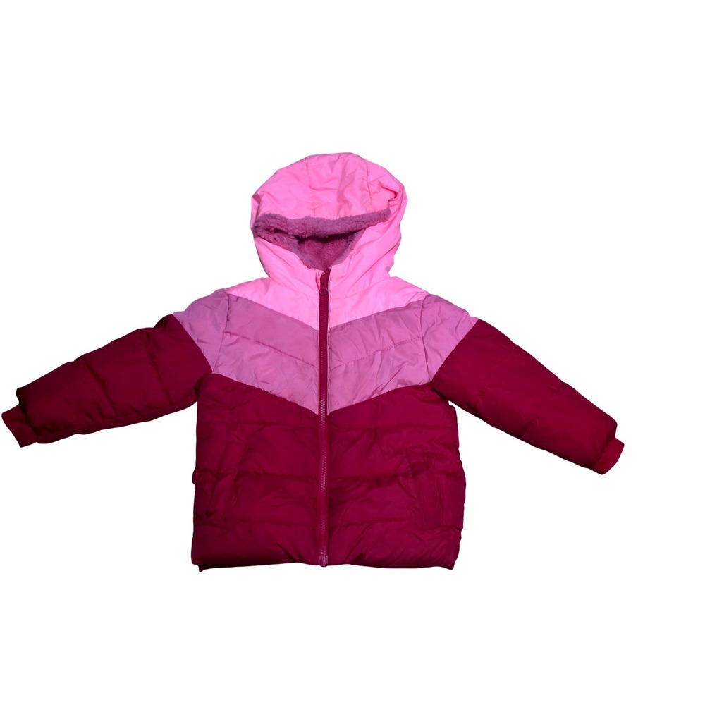 Swiss Tech Girls Pink Chevron Puffer Jacket Hooded Fleece Lined Coat 3T